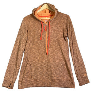 LUCY Half Zip Hoodie Size Medium Space Dye Orange Long Sleeve Pocket Cotton Peru